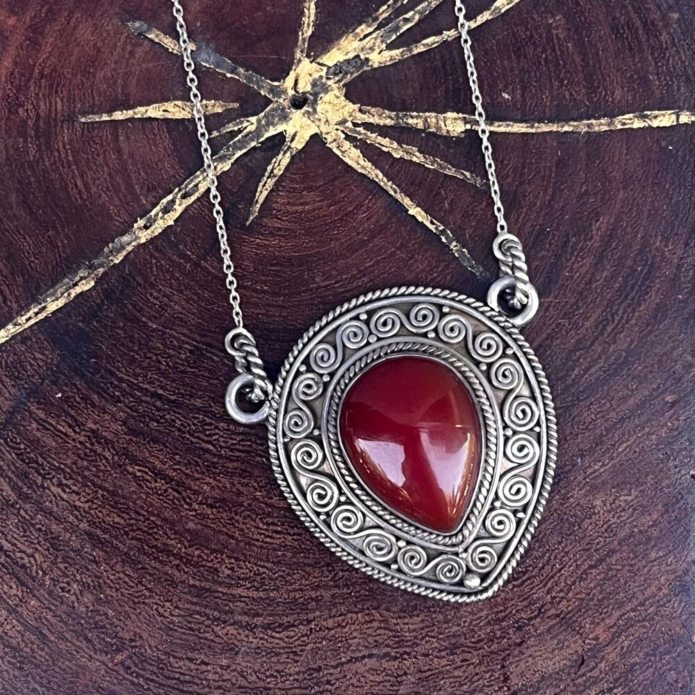 Suarti Bali Necklace Carnelian Pendant Sterling Silver Bohemian jewelry